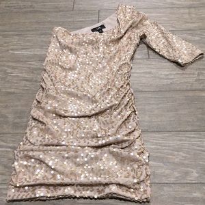 Gold sequin dress, one shoulder, party dress, size small